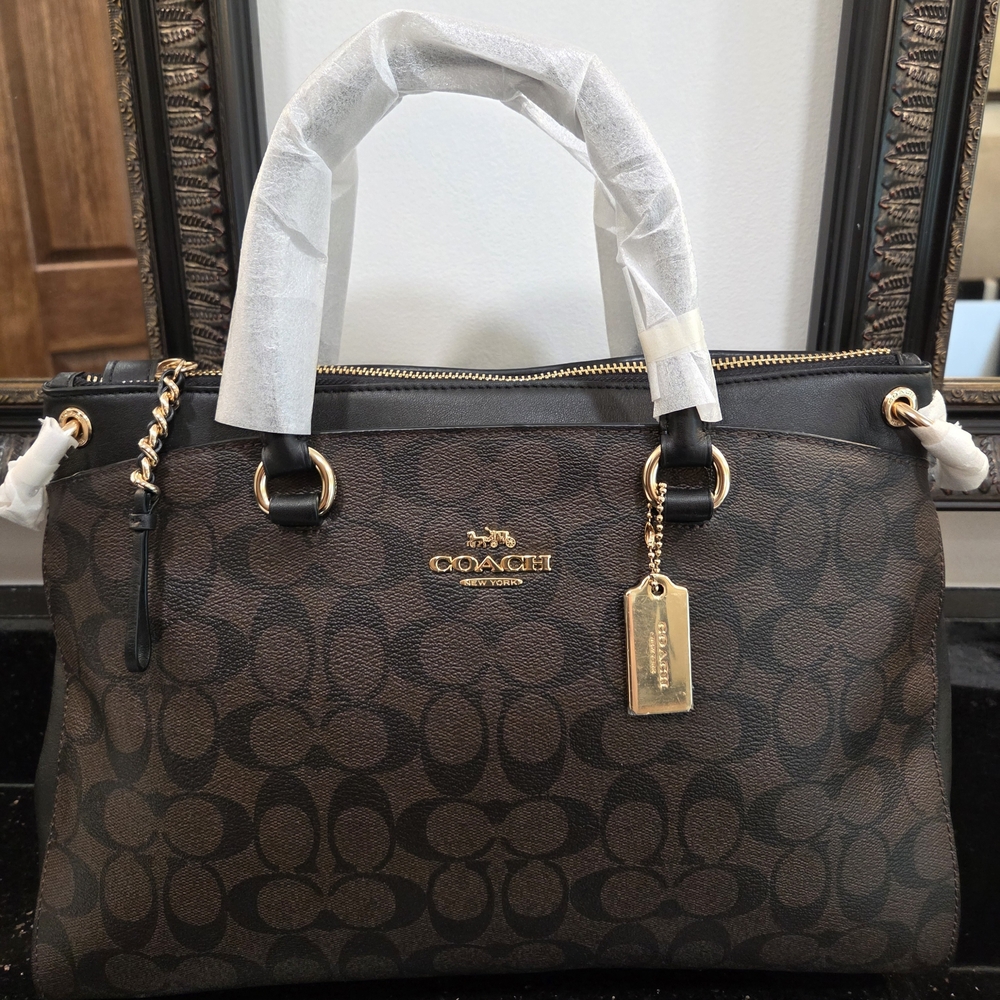 Coach Brown and Black Satchel with Signature Monogram